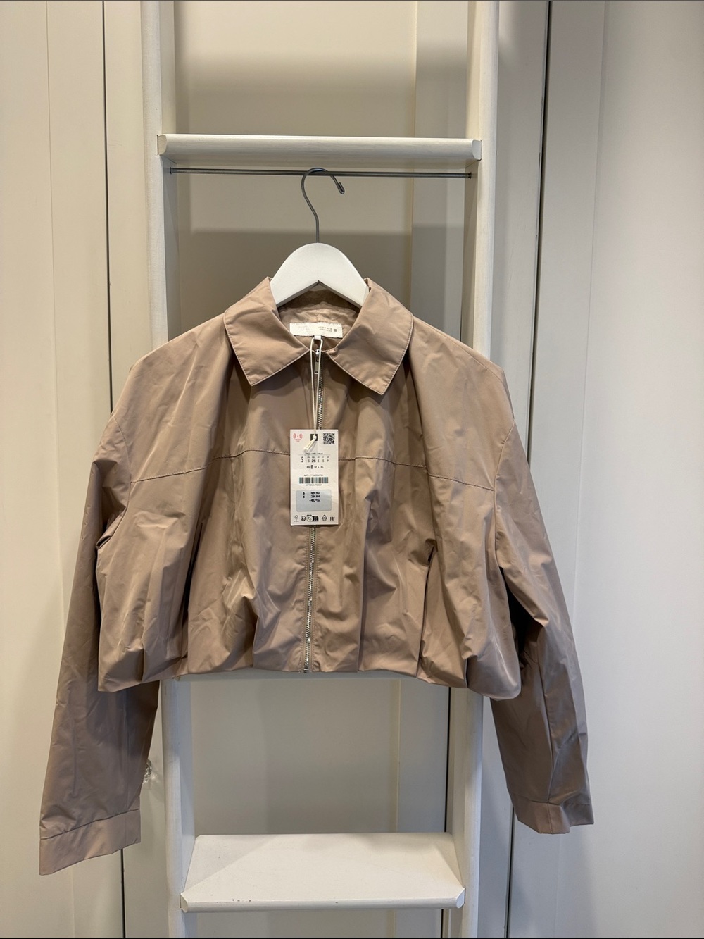 BNWT Zara Taupe Cropped Zip Jacket Lightweight Size S